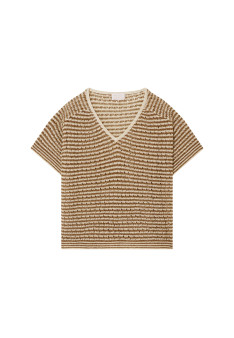 T-shirt ajouré en lin col V - Marguerite