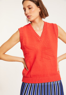 Pull col V sans manches en coton - Manon 8071 papaye - 15 Orange