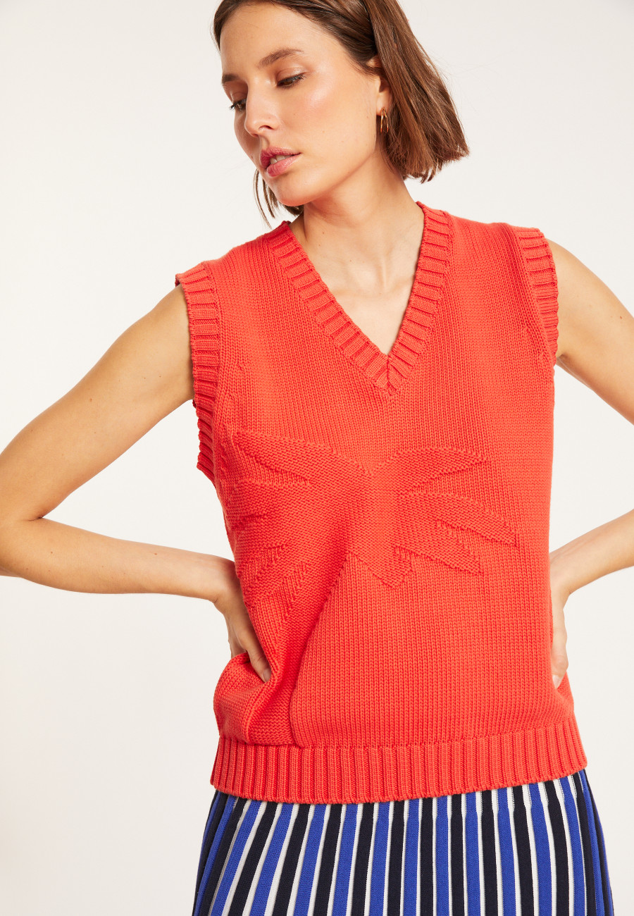 Pull col V sans manches en coton - Manon 8071 papaye - 15 Orange Pull col V sans manches en coton - Manon 8071 papaye - 15 Orange