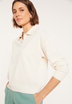 Polo manches longues en coton  brossé - Melvina 8001 ecru - 82 Ecru