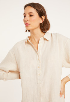 Robe longue col polo en lin - Valerie 8020 ficelle - 12 Beige clair