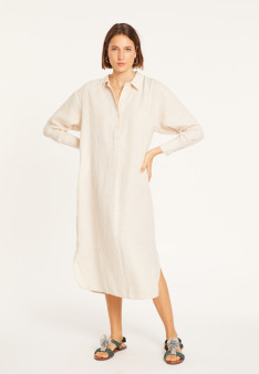 Robe longue col polo en lin - Valerie 8020 ficelle - 12 Beige clair