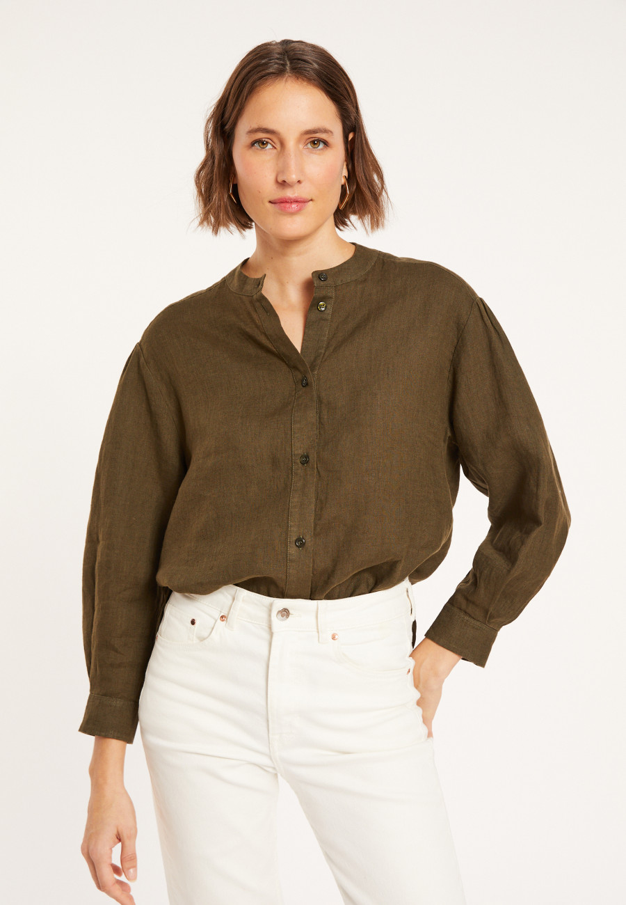 Blouse en lin col tunisien - Vania 8051 cactus - 83 Kaki Blouse en lin col tunisien - Vania 8051 cactus - 83 Kaki
