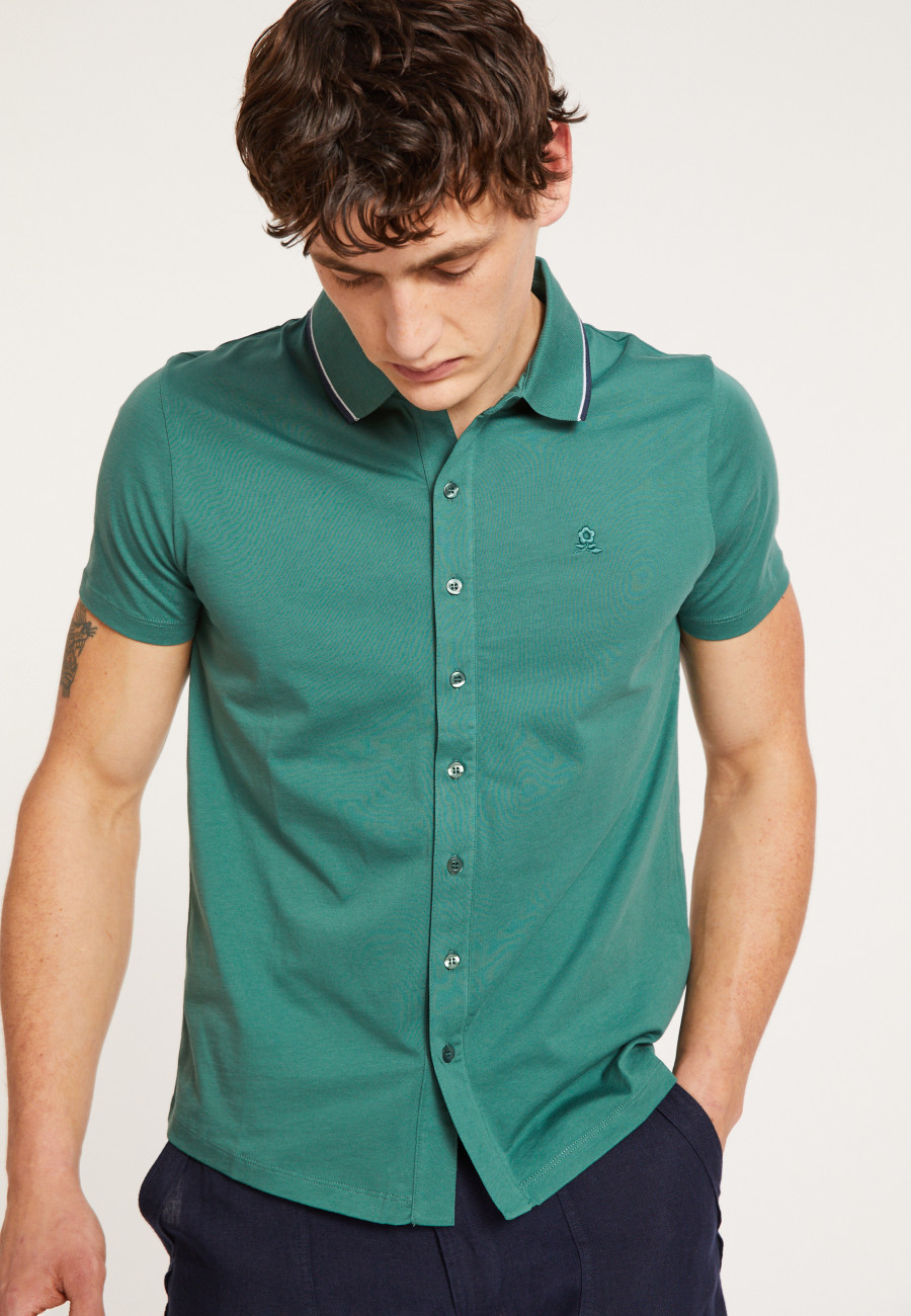 Chemise manches courtes en coton jersey - Baccara 6850 - 21 Vert foncé Chemise manches courtes en coton jersey - Baccara 6850 - 21 Vert foncé