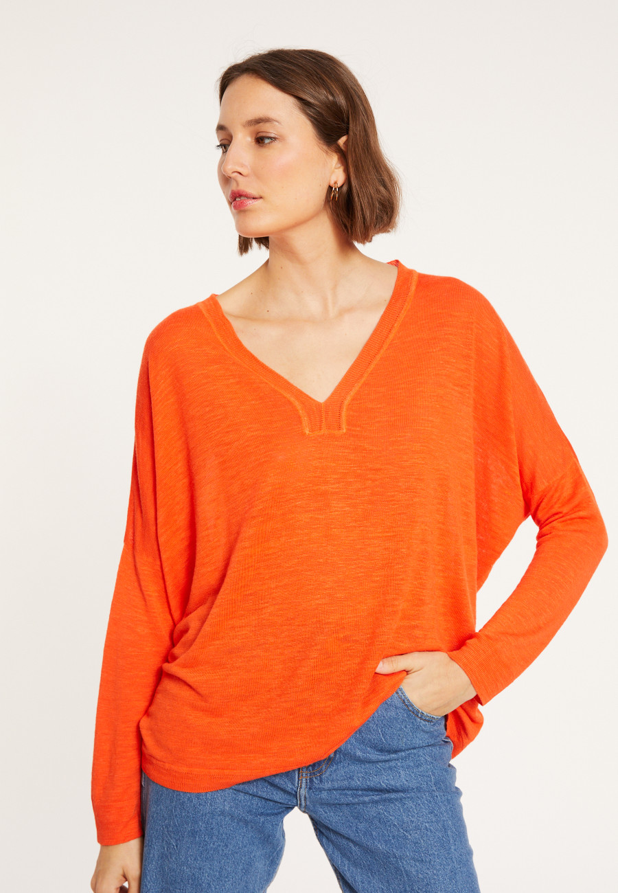 T-shirt oversize col v en lin flammé - Beja 8071 papaye - 15 Orange T-shirt oversize col v en lin flammé - Beja 8071 papaye - 15 Orange