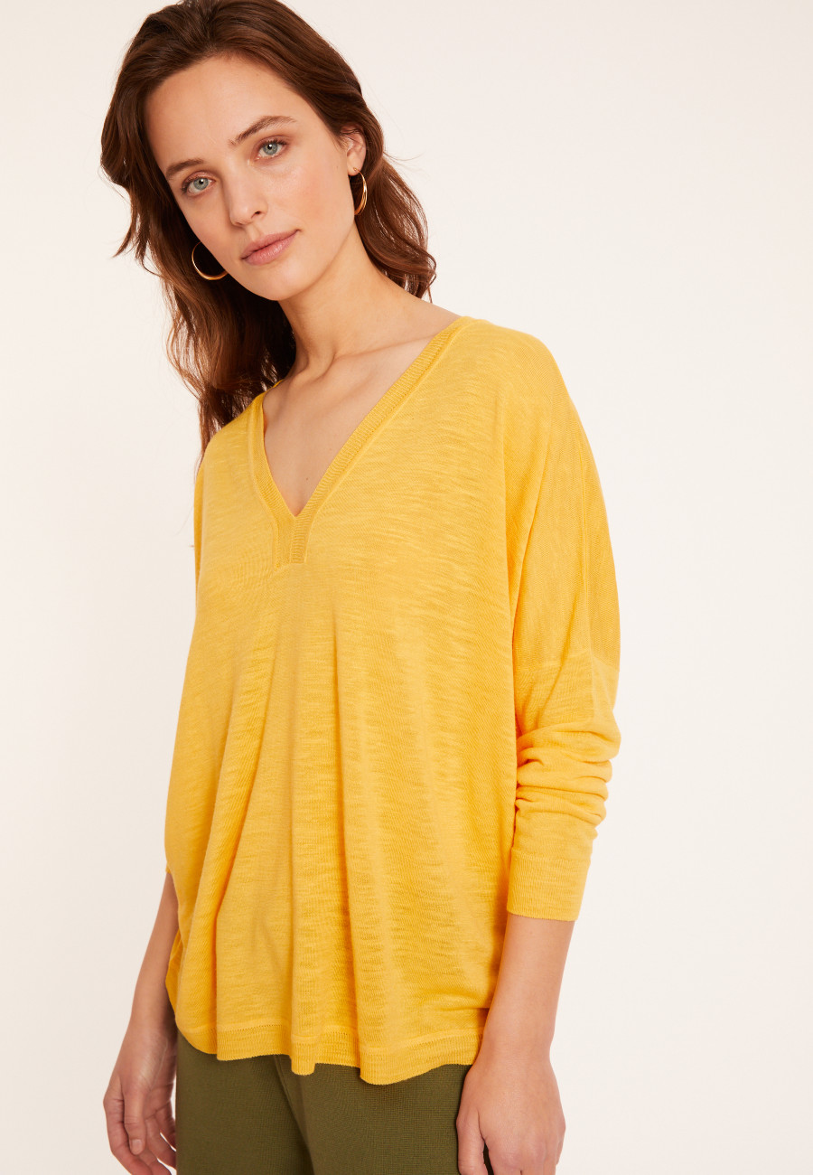 T-shirt oversize col v en lin flammé - Beja 8060 ambre - 08 Jaune T-shirt oversize col v en lin flammé - Beja 8060 ambre - 08 Jaune