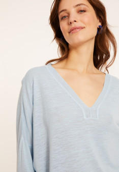 T-shirt oversize col v en lin flammé - Beja 8043 celeste - 04 Bleu clair