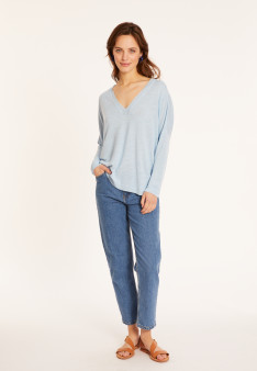 Oversized v-neck flamed linen t-shirt - Beja