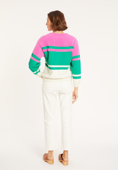 Pull tricolore en coton - Mavrick 8129 - 22 Vert moyen