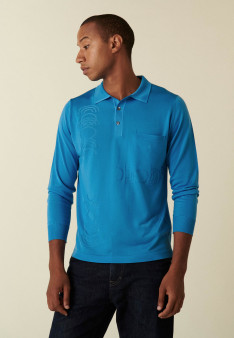 Polo manches longues en Fil Lumière à motifs arrondis - Defi 5375 rivage - 06 Bleu moyen