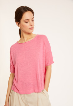T-shirt ample manches coudes en lin flammé - Taslim 8082 - 24 Rose clair