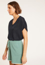 T-shirt ample col V en lin flammé - Marra 8040 - 05 Bleu marine