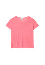 Loose-fitting round-neck flamed linen T-shirt - Pavot