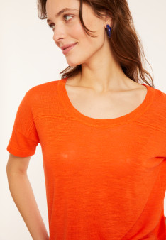 Loose-fitting round-neck flamed linen T-shirt - Pavot
