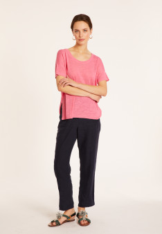 Loose-fitting round-neck flamed linen T-shirt - Pavot
