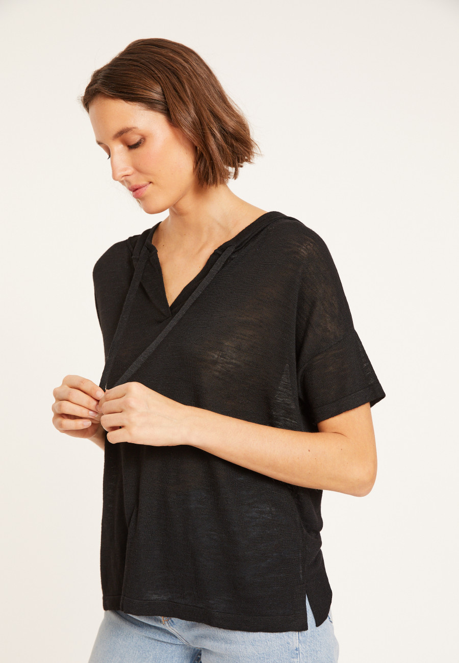 Flamed linen hooded t-shirt - Pivoine Flamed linen hooded t-shirt - Pivoine