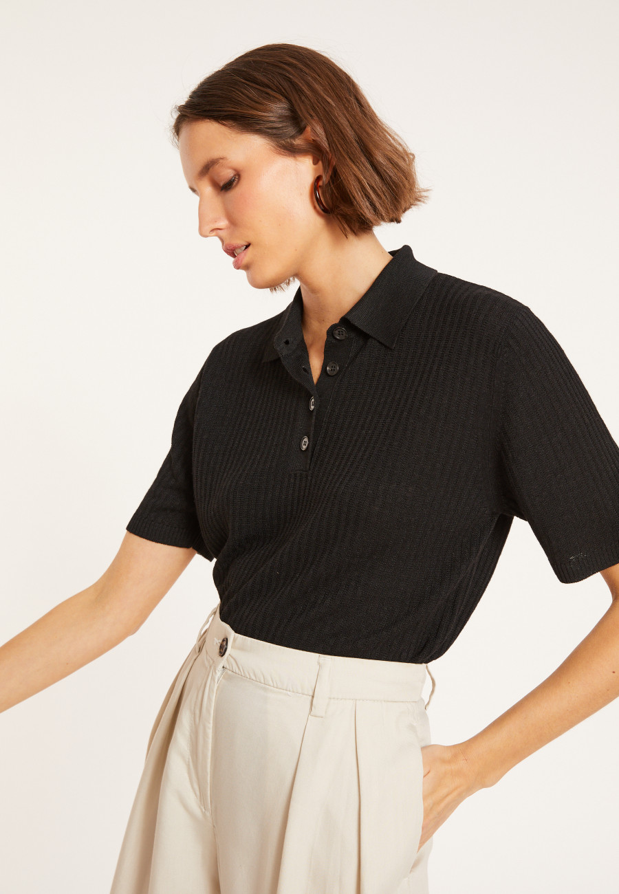 Flamed linen ribbed polo shirt - Petunia Flamed linen ribbed polo shirt - Petunia