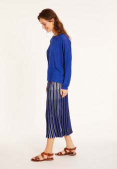 Flamed linen t-shirt with long sleeves and back buttons - Polly