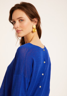 Flamed linen t-shirt with long sleeves and back buttons - Polly
