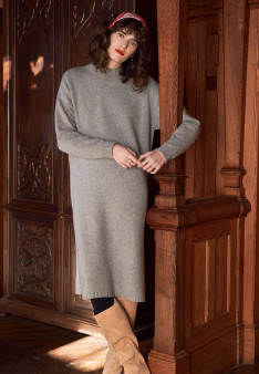 Longue robe en cachemire recyclé - Galate 7013 vapeur - 09 Gris moyen