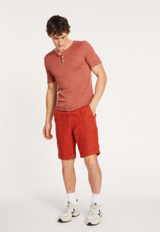 T-shirt col boutonné en lin - Leonce 6484 - 46 Marron clair