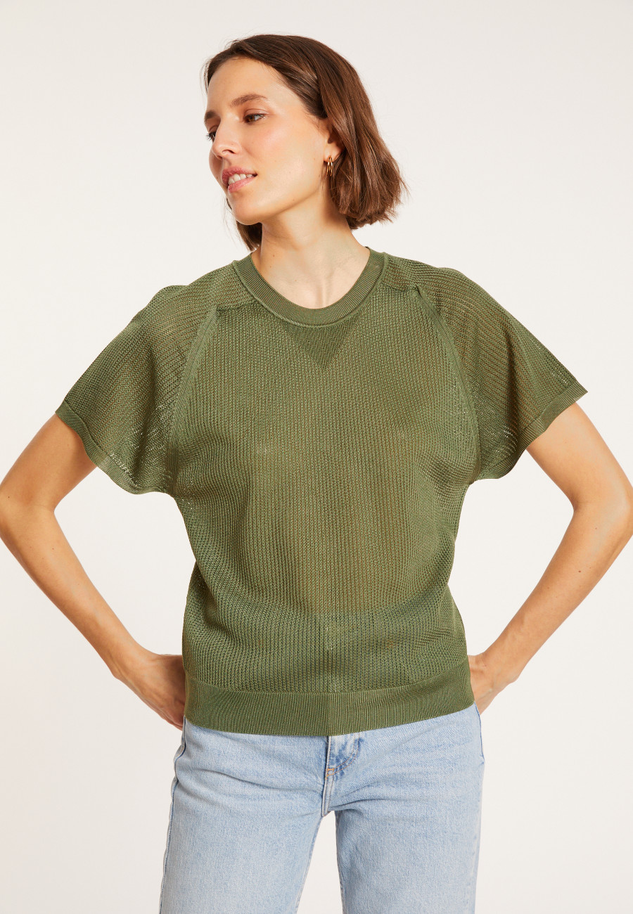 T-shirt à côtes en Fil Lumière - Malory 8051 - 83 Kaki T-shirt à côtes en Fil Lumière - Malory 8051 - 83 Kaki