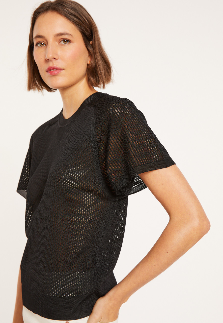 T-shirt à côtes en Fil Lumière - Malory 8010 - 01 Noir T-shirt à côtes en Fil Lumière - Malory 8010 - 01 Noir