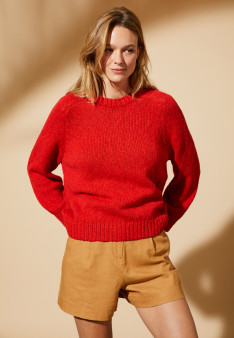 Pull emmanchures marteau en coton et lin - Mick 8080 capucine - 52 Rouge