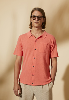 Chemise manches courtes en coton brossé - Dominique 8072 corail - 25 Rose moyen