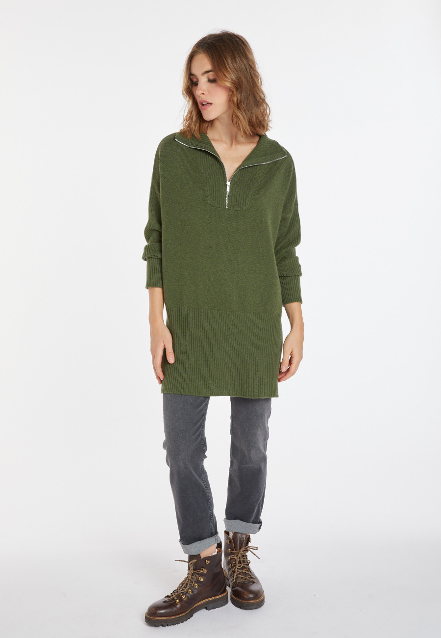 Pull long col zippé en laine et cachemire - Charlotte 8252 Pull long col zippé en laine et cachemire - Charlotte 8252