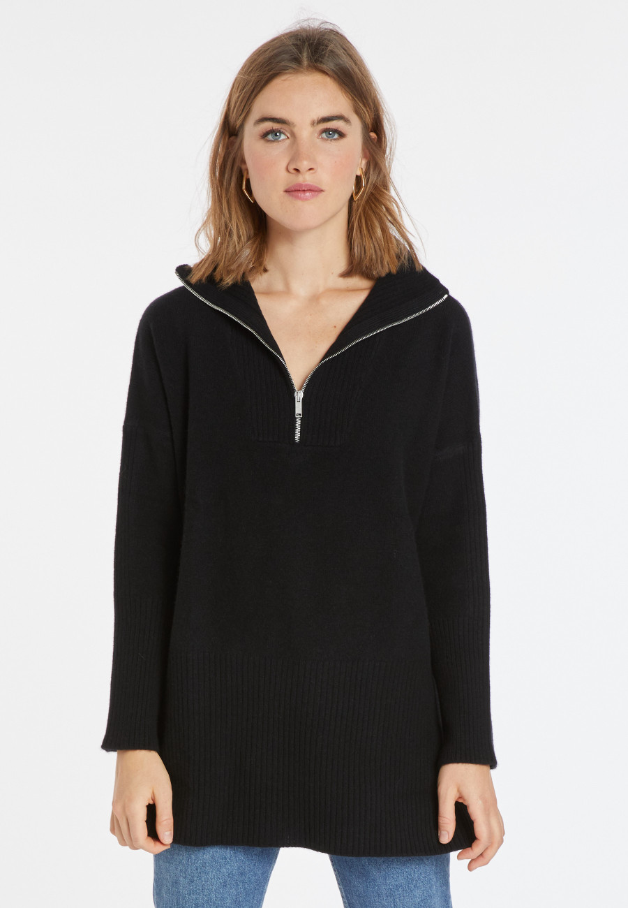 Long zip-neck sweater in wool and cashmere - Charlotte Long zip-neck sweater in wool and cashmere - Charlotte