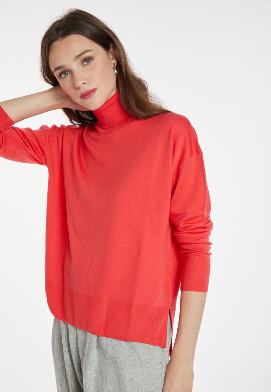 Slit turtleneck sweater in merino wool - Amy Slit turtleneck sweater in merino wool - Amy