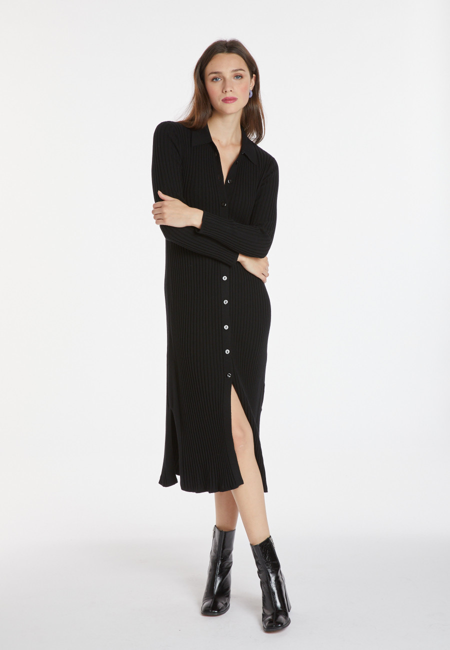 Long slit dress in wool blend - Caroline Long slit dress in wool blend - Caroline