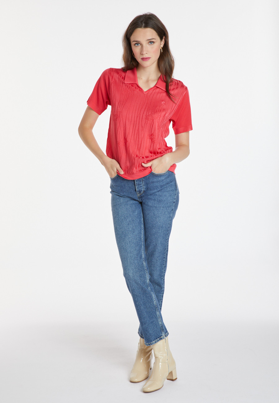 Flower pattern V-neck polo-shirt - Kyara Flower pattern V-neck polo-shirt - Kyara