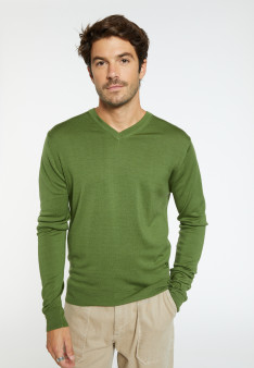 Pull col V avec logo en laine mérinos - Elmo 8252