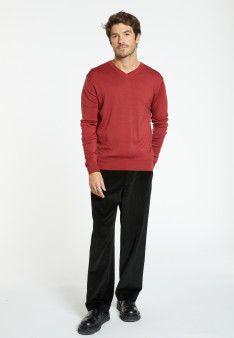 Pull col V avec logo en laine mérinos - Elmo 8231