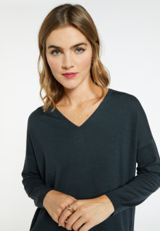 Pull à fentes col v en laine - Bernice