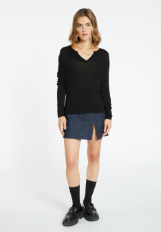 Bamboo cashmere t-shirt with tunisian collar - Alicia