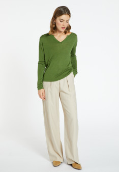 Bamboo cashmere t-shirt with tunisian collar - Alicia
