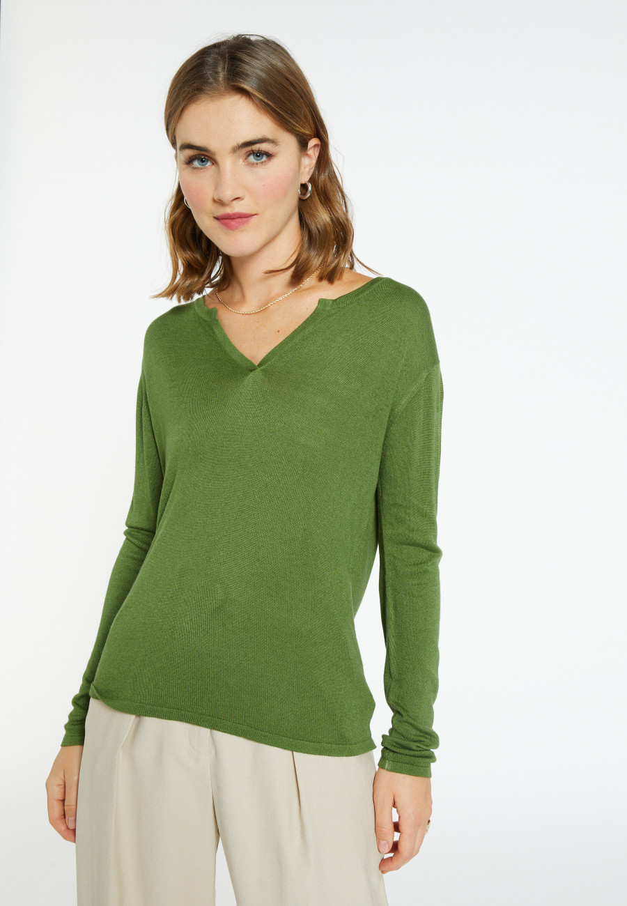 Bamboo cashmere t-shirt with tunisian collar - Alicia Bamboo cashmere t-shirt with tunisian collar - Alicia