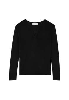 Bamboo cashmere t-shirt with tunisian collar - Alicia