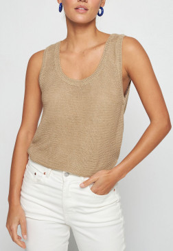 Round neck tank top in linen - Tina