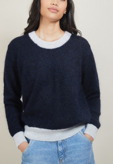 Two-tone round neck mohair sweater - Flavie
