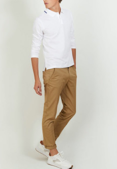 Polo manches longues en coton piqué - Banjo 6802 blanc + altitude - 02 Blanc
