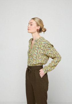Chemisier manches longues à motifs en chaine et trame viscose - Seina 7723 kaki - 83 Kaki