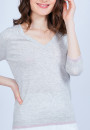Pull grand V en cachemire et lin - Joanne 6554 Galet/Nymphe - 11 gris clair