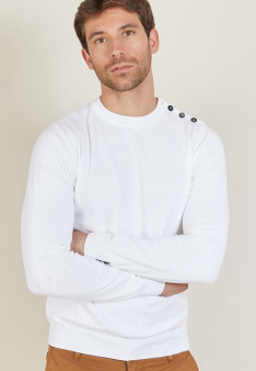 Pull col rond en coton - Bonze 6843 azur - 06 Bleu moyen