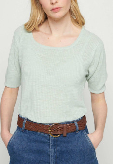 Flamed linen ribbed T-shirt - Tahissa