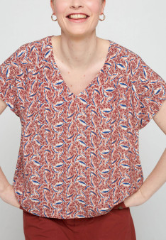Short-sleeved patterned blouse in viscose warp and weft - Serena