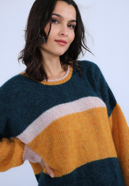 Pull ample en mohair - Sakine 6707 crique/buvard/cannelle - 86 Multicolore